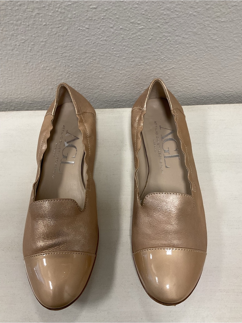 AGL Tan Leather Cap-Toe Ballet Flat